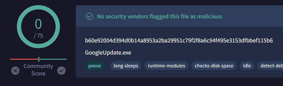 EventID 14 VirusTotal analysis of googleupdate.exe