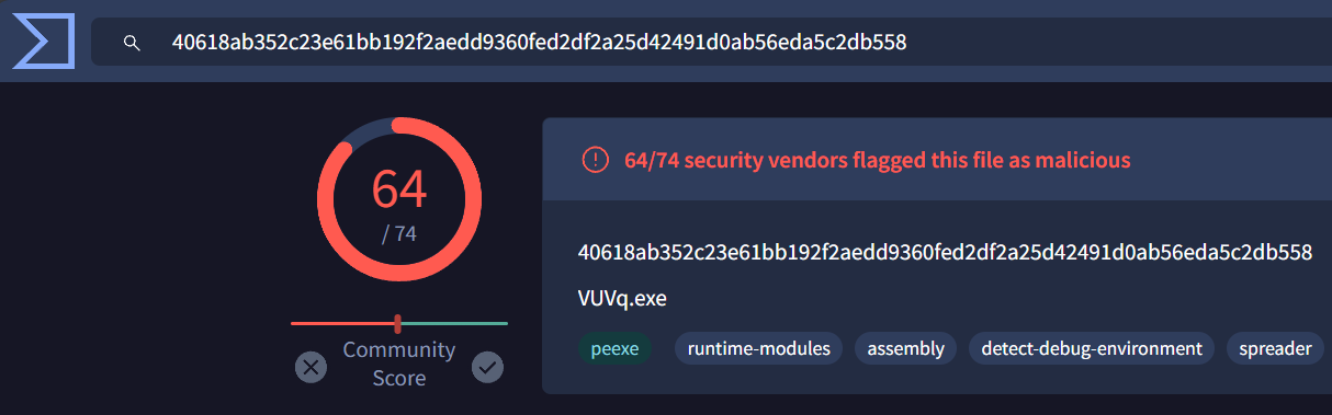 EventID 14 VirusTotal analysis of PurchaseOrder